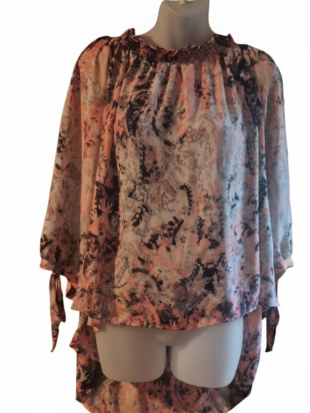 a.n.a Peach and Black Abstract Printed Peasant Blouse